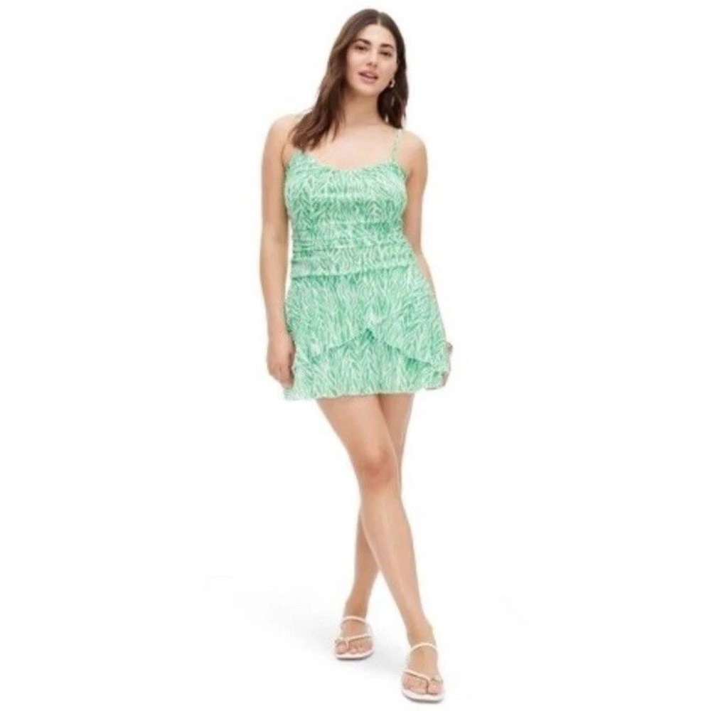 Diane von Furstenberg for Target Green Zebra Mesh Tiered Mini Dress 2X NEW